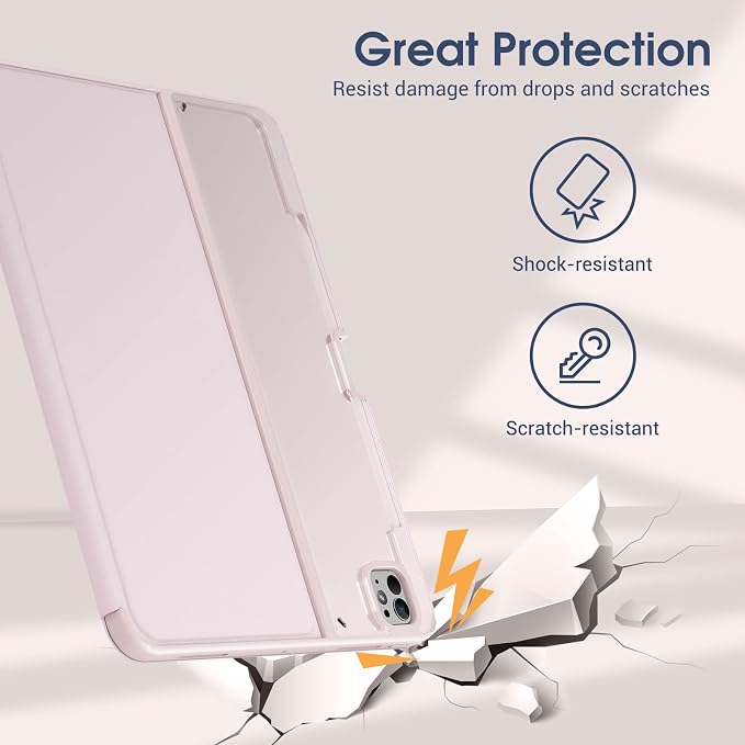 ProCase Clear Back Folio Book Case for iPad Pro 13 M5 / M4 Black | Hard Shell Protective Book Cover Built-In Pencil Holder Layout Convertible Tri-Angle Folio Stand