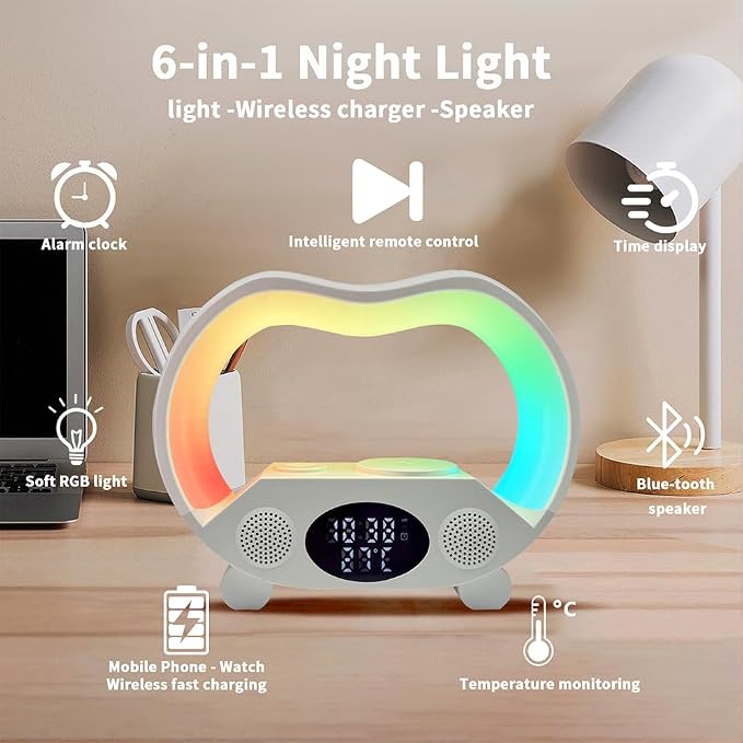 IHAO 3in1 Multifunctional Foldable Wireless Charging Station with LED Ambient Night Light Fast QC3.0 Charger for Phone iWatch Headphone Space-Saving Auto-Shutoff &amp Overcharge Protection-Black
