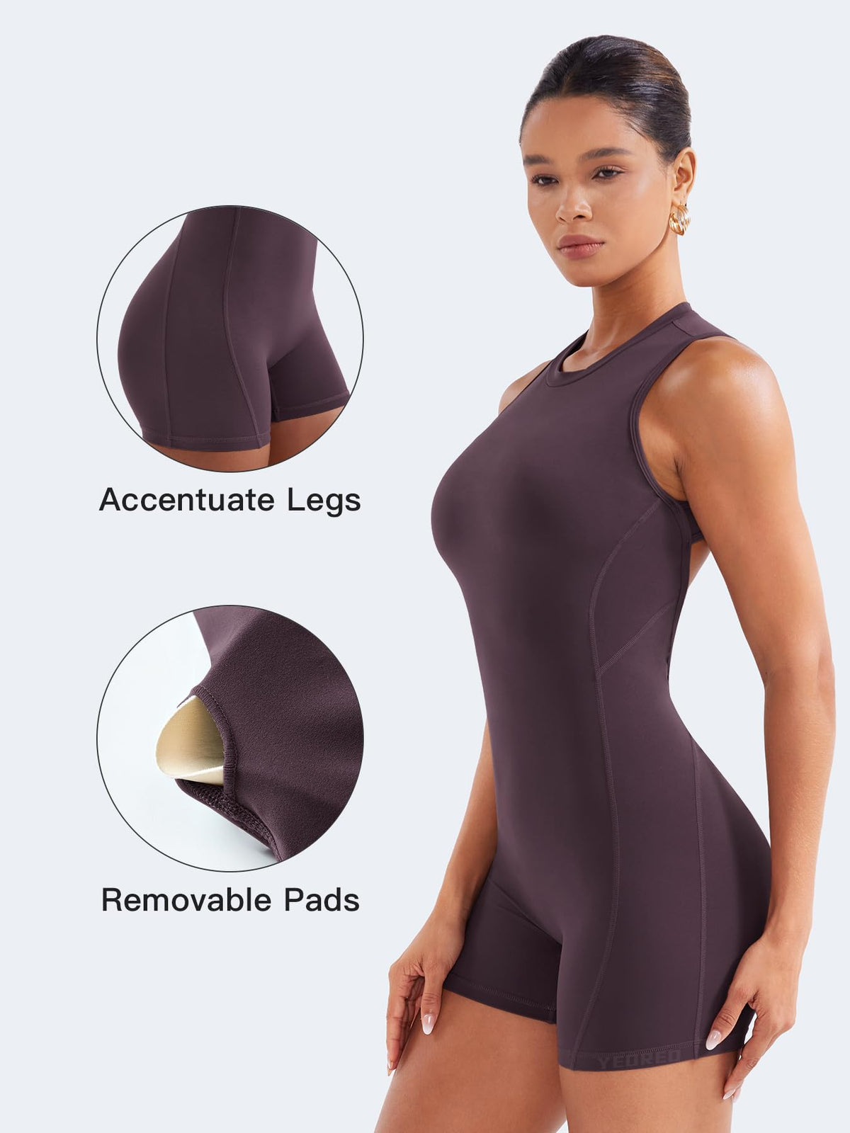 YEOREO CoreFlex Backless Workout Jumpsuits Black Berry Purple M