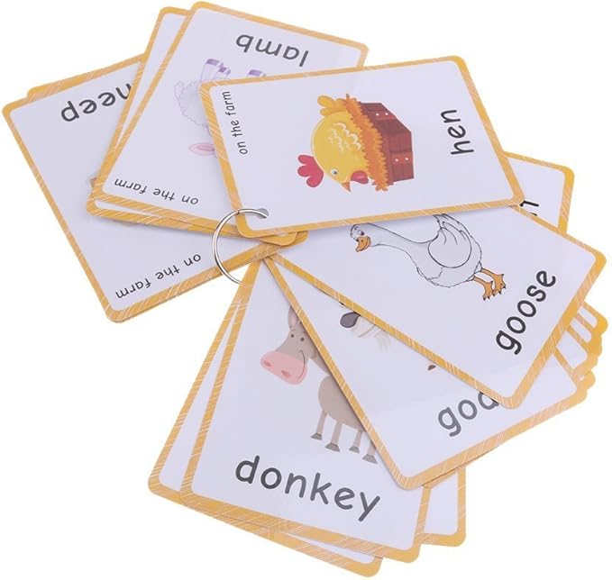 20 pcs Farm Animals Flashcards for Kids | Learning Cards & Montessori Pocket Cards for Pre-K Wall Stickers and Insect Themed Party, Online Classroom | Teacher/Autism Therapists Tools