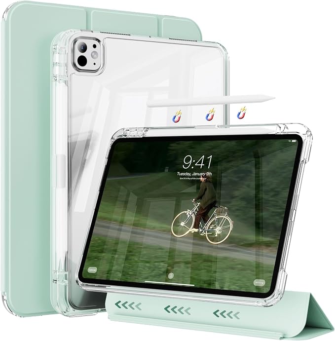 Case for iPad Pro 11 Inch Case (M5/M4) 2025/2024 Black | Pencil Holder 2 in 1 Detachable Trifold Sliding Cover Clear Hard Back Shell Supports Pencil Pro Charging