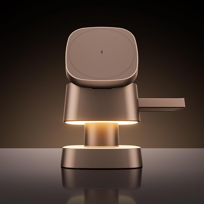 4 in 1 Magnetic Wireless Charging Station15W Fast Charging with Night Light for MagSafe Charger Stand3 in 1 Wireless Charger for iPhone 17/16/15/14/13 Pro MaxApple Watch &amp AirPodsSand Gold
