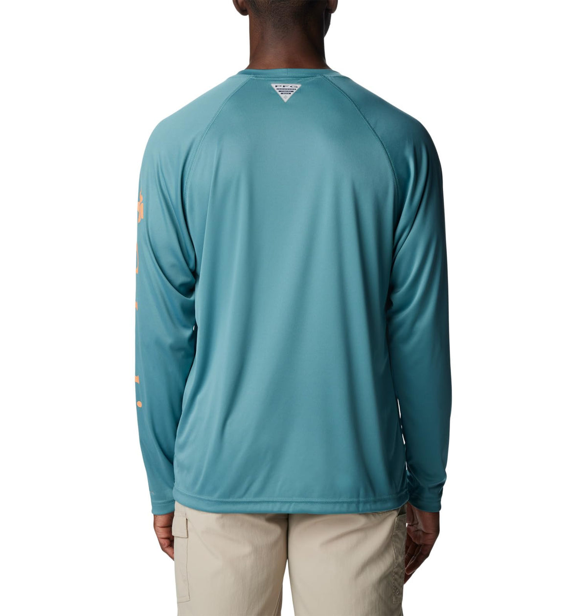 Columbia Men's Terminal Tackle Long Sleeve Fishing Shirt, Tranquil Teal/Orange Reef Logo, X-Small