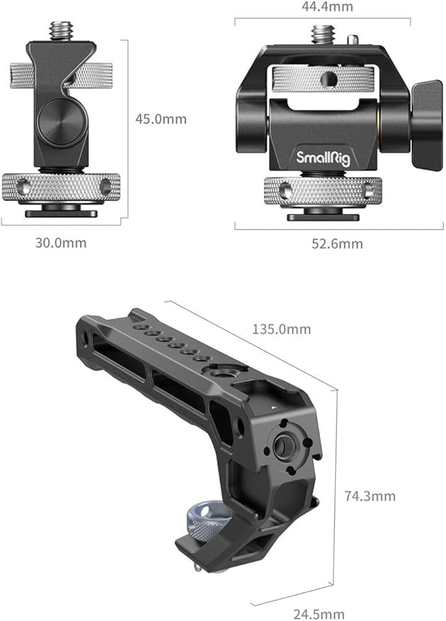 SMALLRIG Top Handle with Monitor Mount Kit, with 3/8"-16 Locating Holes for ARRI, 5 Built-in Cold Shoe, 360° Swivel and 180° Tilt Adjustable Monitor Holder with Thumbscrew, Anti-Twist Design - 5322