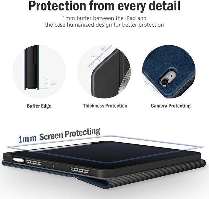 Antbox Case for iPad Air 11-inch M4/M3/M2 (2026/2025/2024) iPad Air 5th/4th Generation 10.9'' Vegan Leather with Pencil Holder Typing Angle Auto Sleep/Wake Muti-Stand (Black)