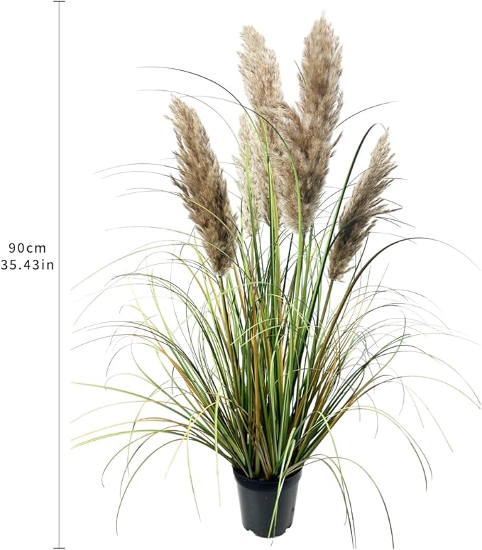 Artificial Plants Faux Pampas Grass Decoration 35"/3ft - Natural Fluffy Pampas Flowers - Boho Chic Home Decor Piece - Perfect Housewarming Gift (2pack, Natural Colour)