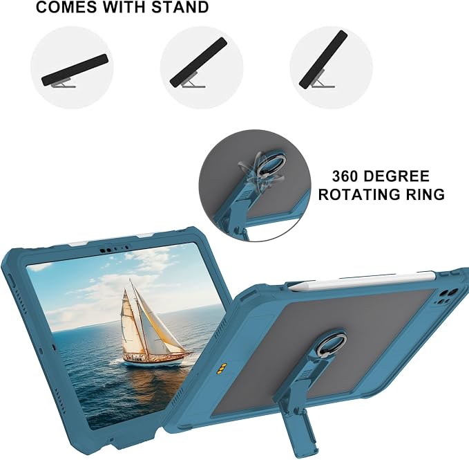 10.2 Waterproof Case Compatible with iPad 9th 8th 7th Generation 2021/2020/2019 Built-in Screen Protector with Strap Stand Pencil Holder Full Body Heavy Duty Protective Shockproof