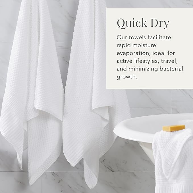 NY Loft 100% Cotton Bath Towel Set | 6 Piece Set - White Towels | Absorbent & Quick-Dry Bath Towels | Textured & Durable Cotton | Trinity Collection - Bright White