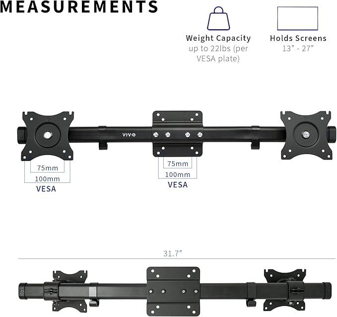 VIVO Dual VESA Bracket Adapter, Horizontal Assembly Mount for 2 Monitor Screens up to 27 inches, MOUNT-VW02A