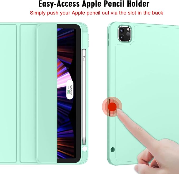New iPad Pro 11 Inch Case 2022(4th Gen)/2021(3rd Gen)/2020(2nd Gen) with Pencil HolderSmart iPad Case [Support Touch ID and Auto Wake/Sleep] with Auto 2nd Gen Pencil Charging (Deep Pink)