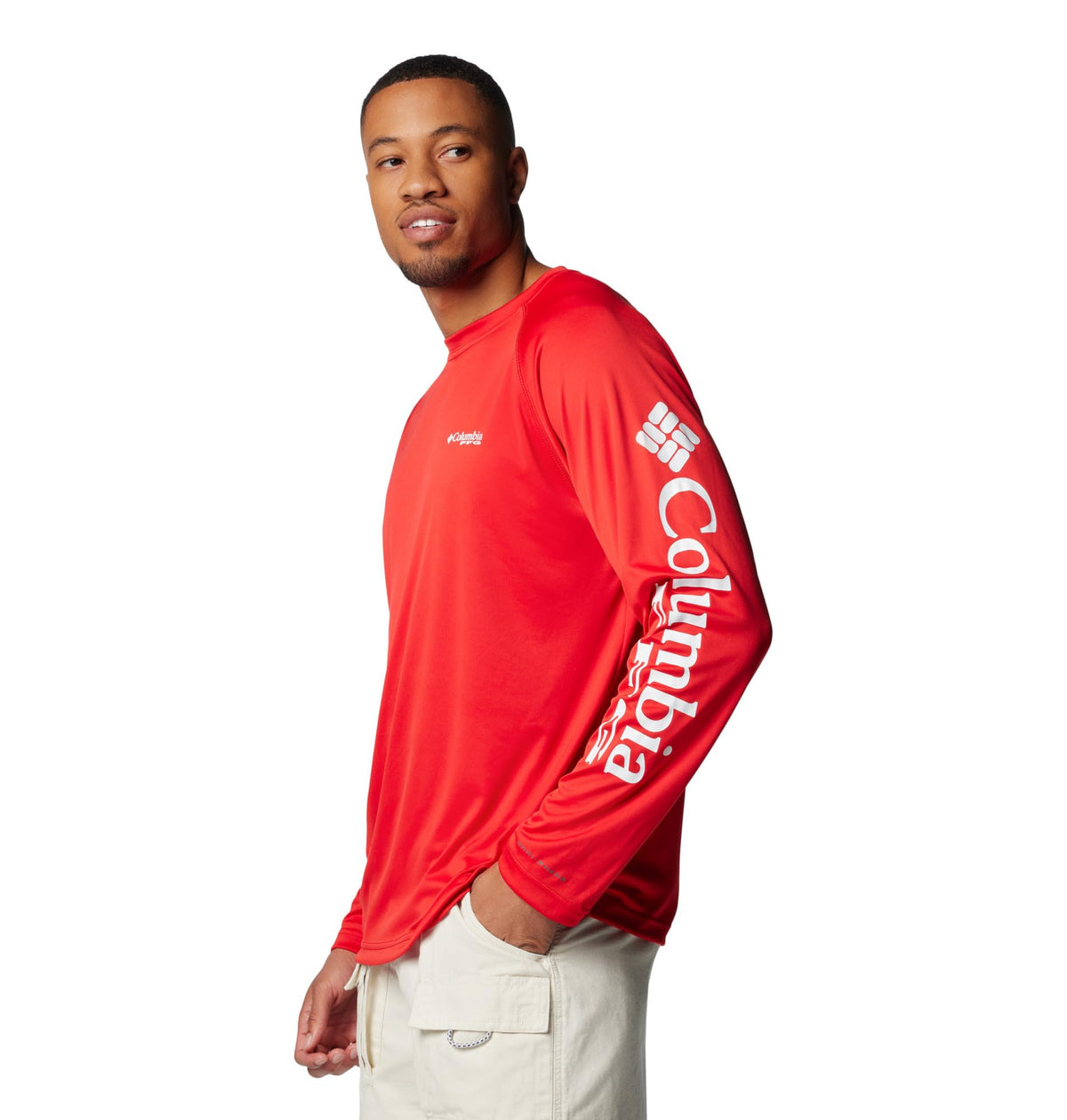 Columbia Men's PFG Terminal Tackle Long Sleeve Fishing Shirt, Red Spark/White Logo, 2X Tall