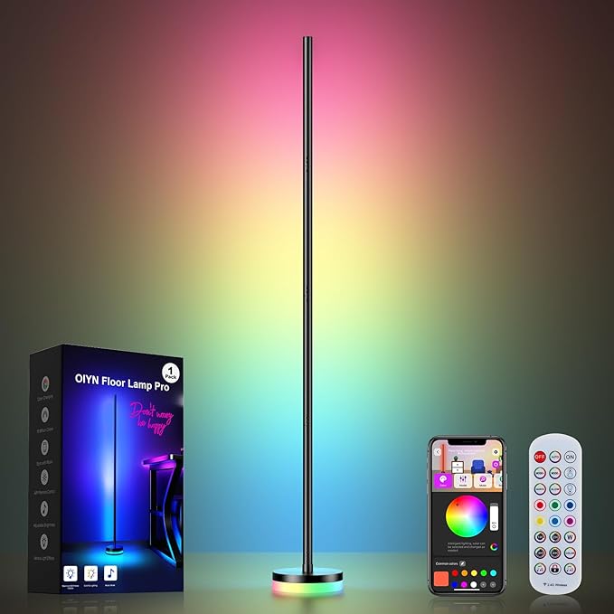 OIYN Corner Floor Lamp, RGBICW LED Corner Lamp with 1300lm Smart Modern Floor Lamp,App & Remote Control,Music Sync,Color Changing Standing Lamp for Bedroom Living Room and Gaming Rooms