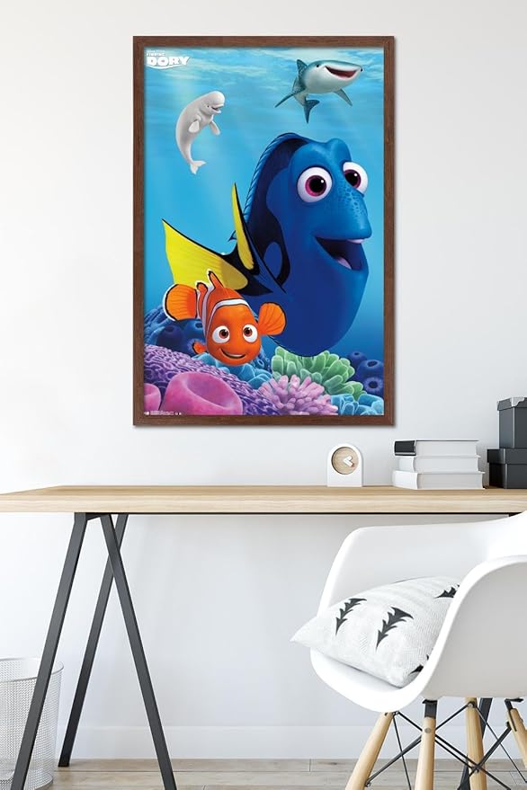 Trends International Disney Pixar Finding Dory - Dory Wall Poster, 22.375" x 34", Mahogany Framed Version
