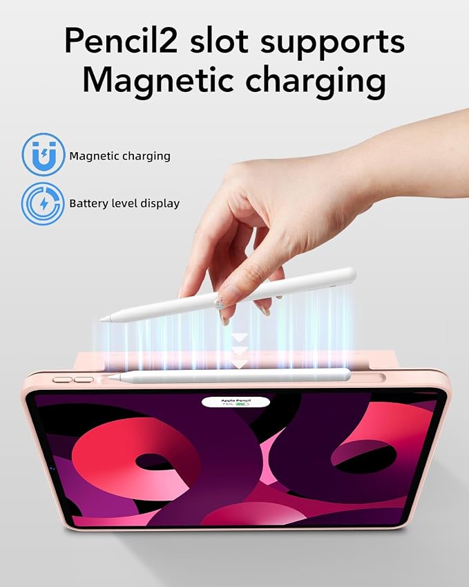 iPad Air 5th Generation Magnetic Case 2022 / iPad Air 4th 2020 Case Double-Layer Magnetic Folio Cover with Multiple Angles and Pencil Charging Support Premium PU Leather(Black)