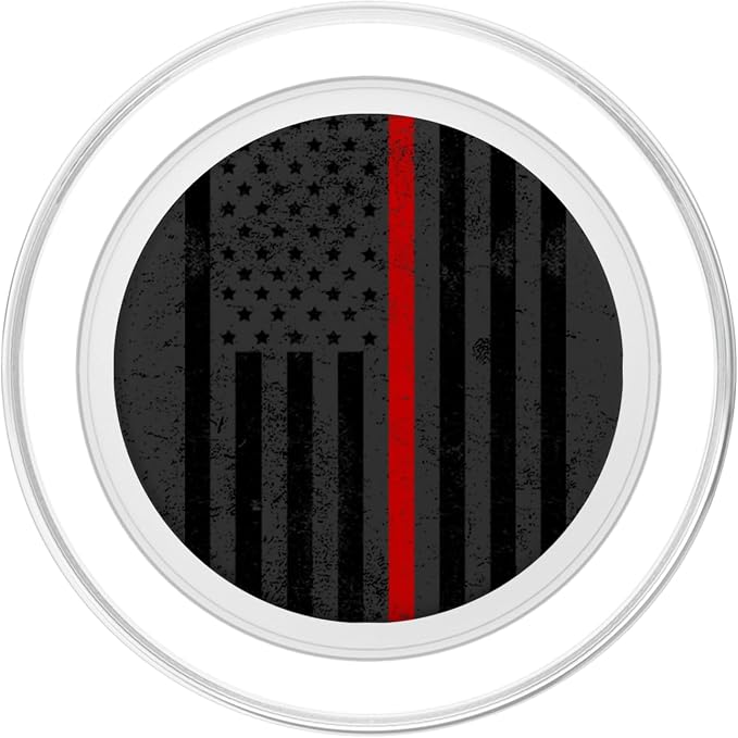 Black American Flag Red Line Firemen Firefighter Men Gift PopSockets Adhesive PopGrip