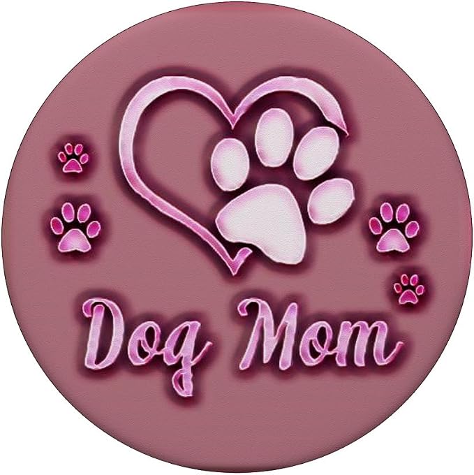 Dog Mom Gift Cute Dog Paw Print Heart Black Pink PopSockets Adhesive PopGrip