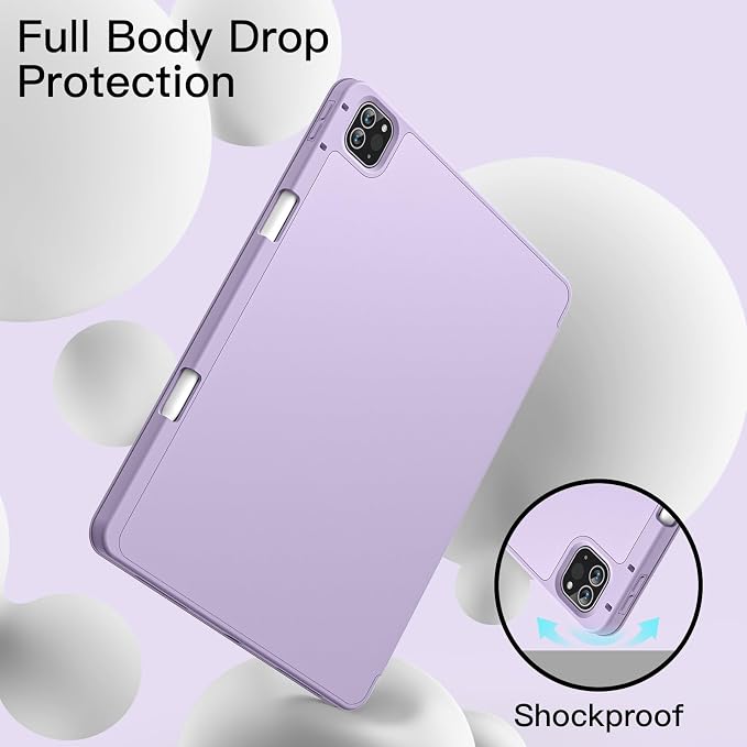 JETech Case Cover for iPad Pro 12.9 6th/5th Gen (2022/2021) Black | Soft TPU Protection Pencil Holder Tri-Fold Stand Pencil Charging Support Shockproof Lightweight Design Auto Wake/Sleep
