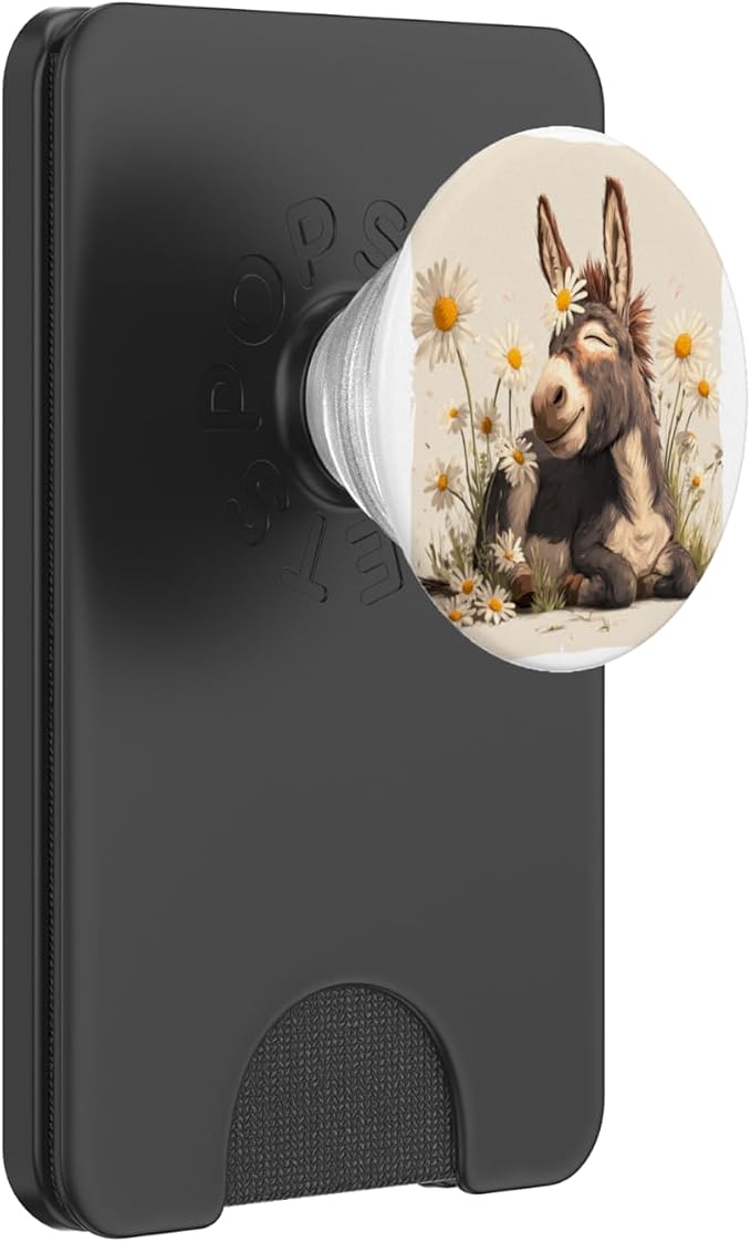 Happy Donkey Face with Flowers and Dandelion PopSockets PopWallet for MagSafe