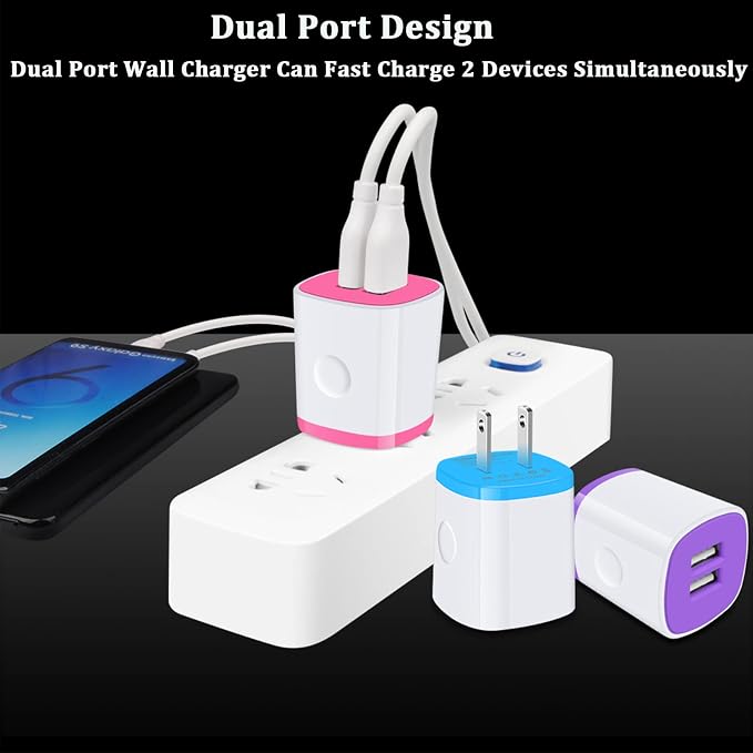 USB Charger Wall Plug iPhone Charging BoxAndHot 5Pack Home Travel 2.1Amp Dual Port Fast Wall Charger Quick Charging Block Cube Brick for iPhone 17 16e 16 15 14 13 12 Pro Max XR X 8SamsungAndroid