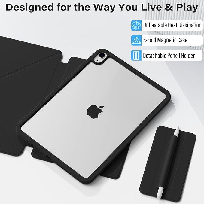 JKSML for iPad (A16) 11th Generation Case 11 Inch 2025/iPad 10th Generation Case 10.9 Inch 2022 with Pencil Holder Bumper Frame Only [No Back Cover] Lightweight &amp Cooling Cover for Gaming Black