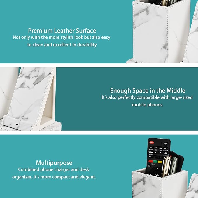 Wireless Charger with Desk Organizer Wireless Charging Station for iPhone 13/13 Pro Max/13 Pro/12 Series/11/XS Max/XR/X/8Plus/SE 2 Wireless Charging Stand with Leather… (Black)