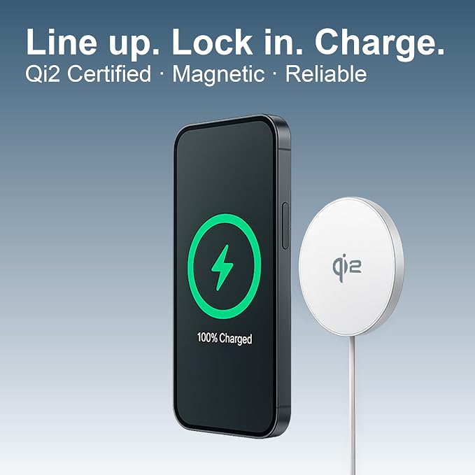 MagSafe-Compatible Qi2 Charger for iPhone 12-17 - 15W Fast Charging Pad with 20W USB-C Adapter &amp 5ft Braided Cable Included