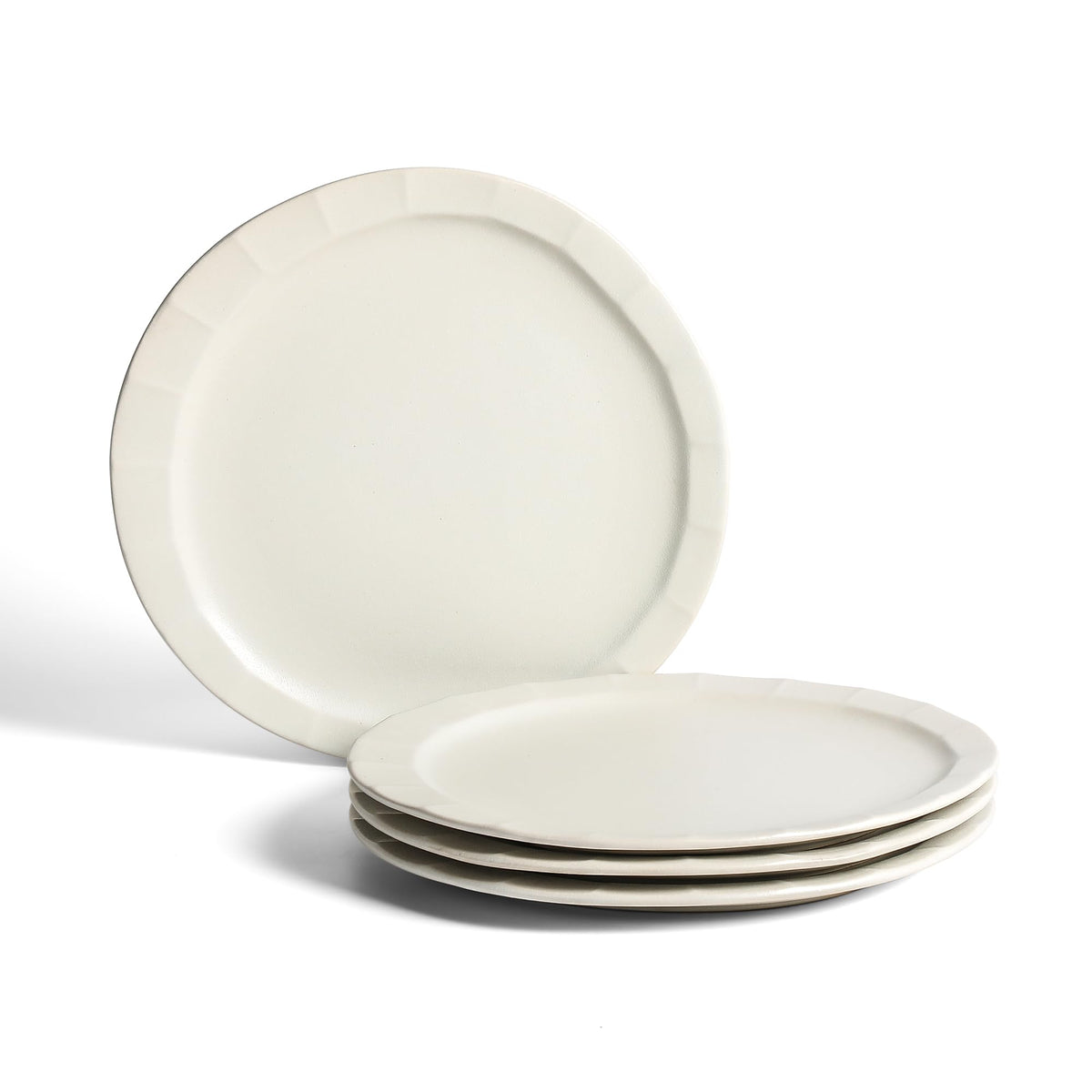 Stone Lain Oasis Stoneware Plate Dish Set, 4-Piece Dinner Plates - Ceramic Serving Dishes for 4 People - Microwave & Dishwasher Safe, White