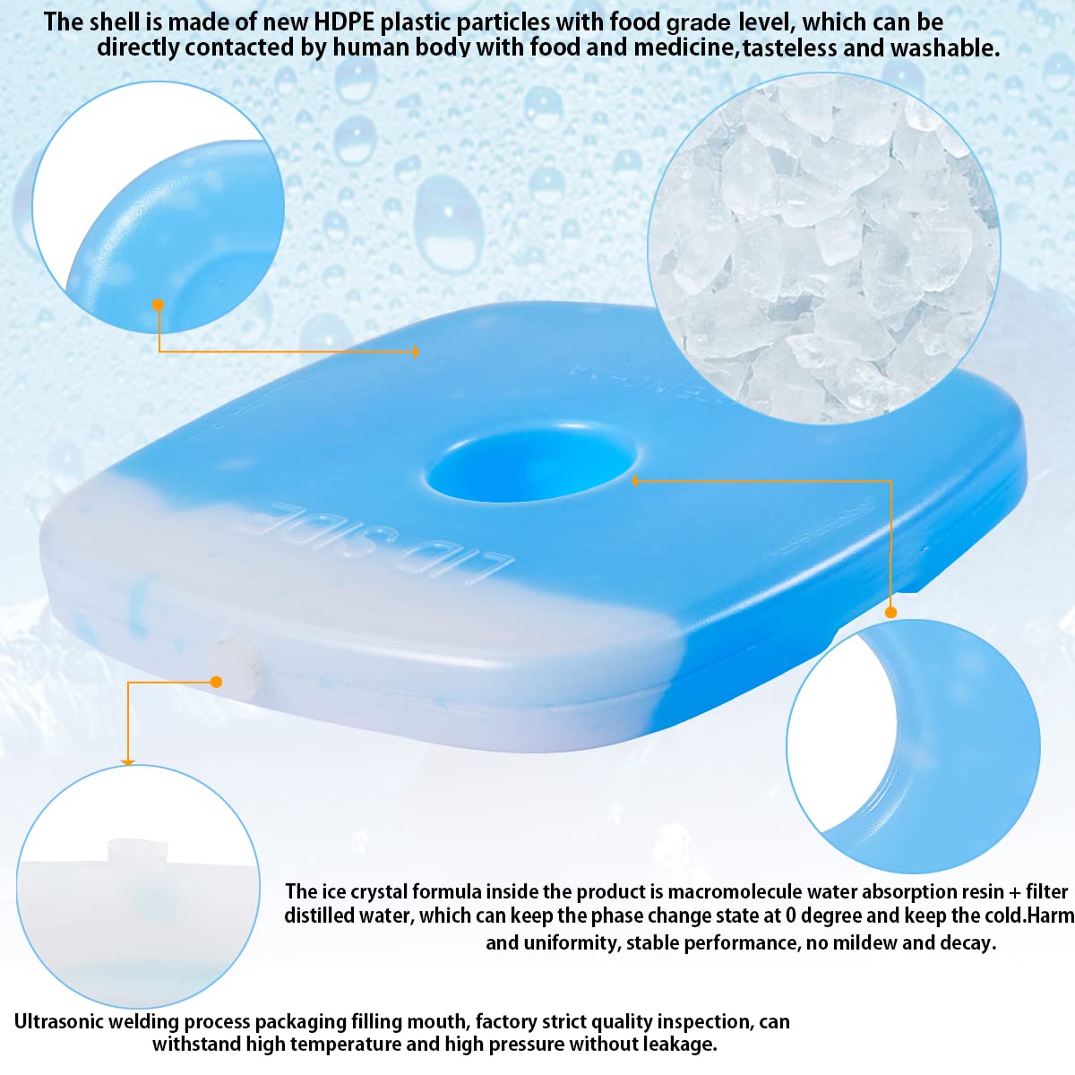 Cold Ice Pack Brick Reusable Long Lasting Cool Slim Thin Freezer Pack Cooler for Lunch Boxes Bag