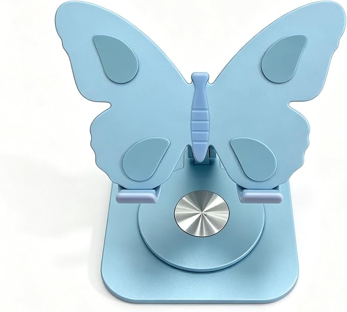 Butterfly Cell Phone Stand for Desk Aluminum Alloy 360° Rotating Phone Holder Height &amp Angle Adjustable Foldable Desktop Dock Universal Anti-Slip for Smartphones Tablets Home Office Travel