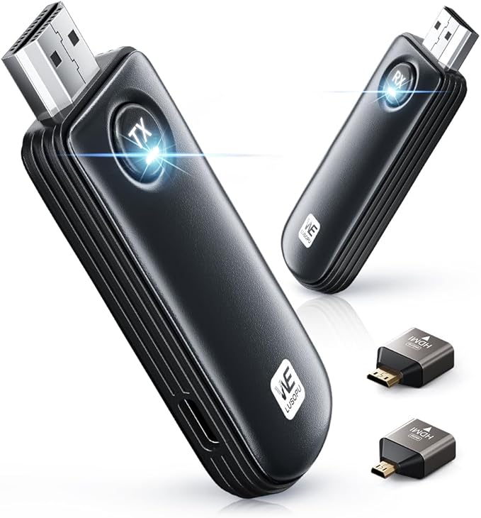 WELUSOPU Wireless HDMI Transmitter and Receiver, HDMI Wireless 4K Decode 1080P Output, 2.4G/5.8G, 328FT/100M, Plug &Play for Laptop Camera TV Box to TV Monitor Projector for Home Church Office - Black