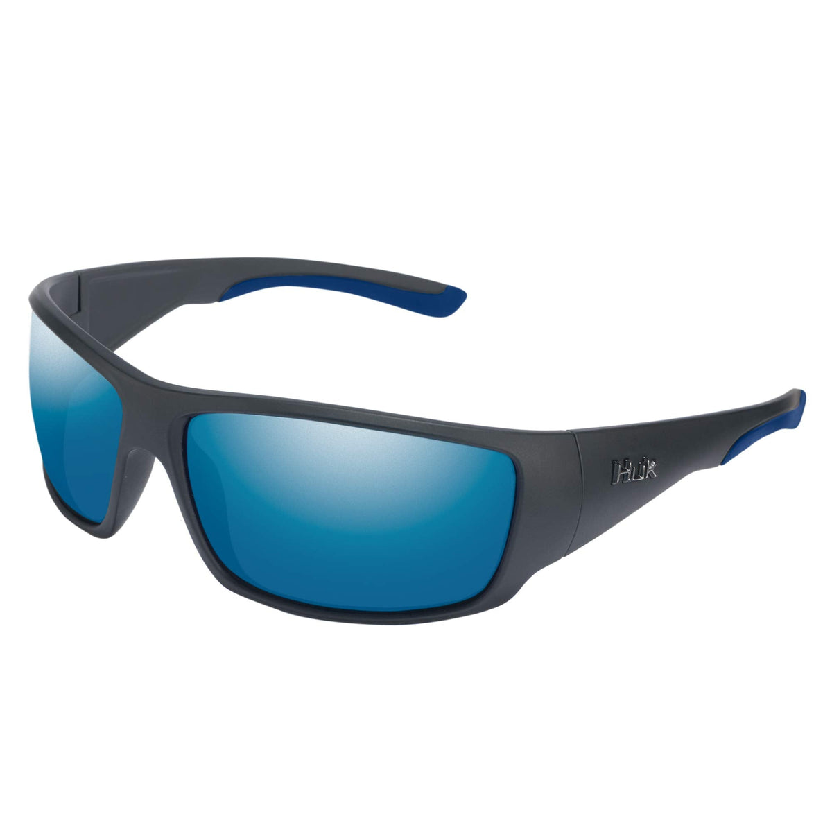 HUK Sunglasses, Polarized Lens Eyewear with Performance Frames, Fishing, Sports & Outdoors Sunglasses, (Spearpoint) Blue Mirror / Matte Black, Medium/Large