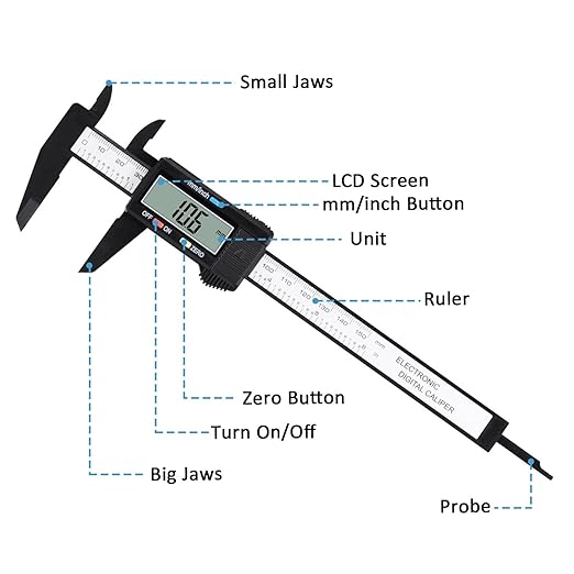 Digital Caliper, Adoric 0-6" Calipers Measuring Tool - Electronic Micrometer Caliper with Large LCD Screen, Auto-Off Feature, Inch and Millimeter Conversion