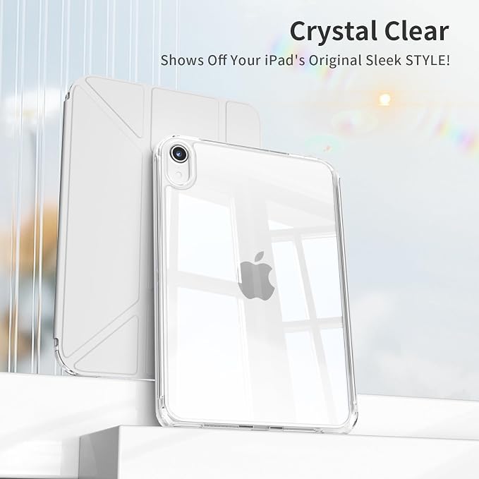 Case for iPad mini 7 (A17 Pro 2024) / iPad mini 6 2021 8.3 Inch | Slim Light Clear Anti-Yellow Transparent Back Cover Multi-Angle Stand Protective Case Auto Sleep/Wake (Black)