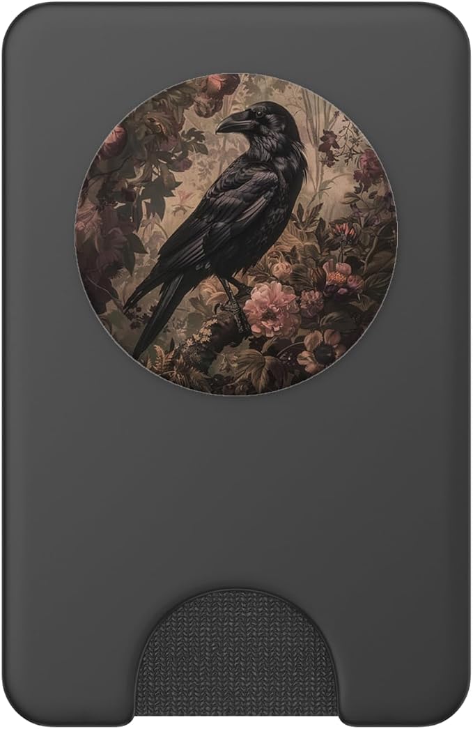 Aesthetic Vintage Gothic Boho Raven In Forest Floral Crow PopSockets Adhesive PopGrip