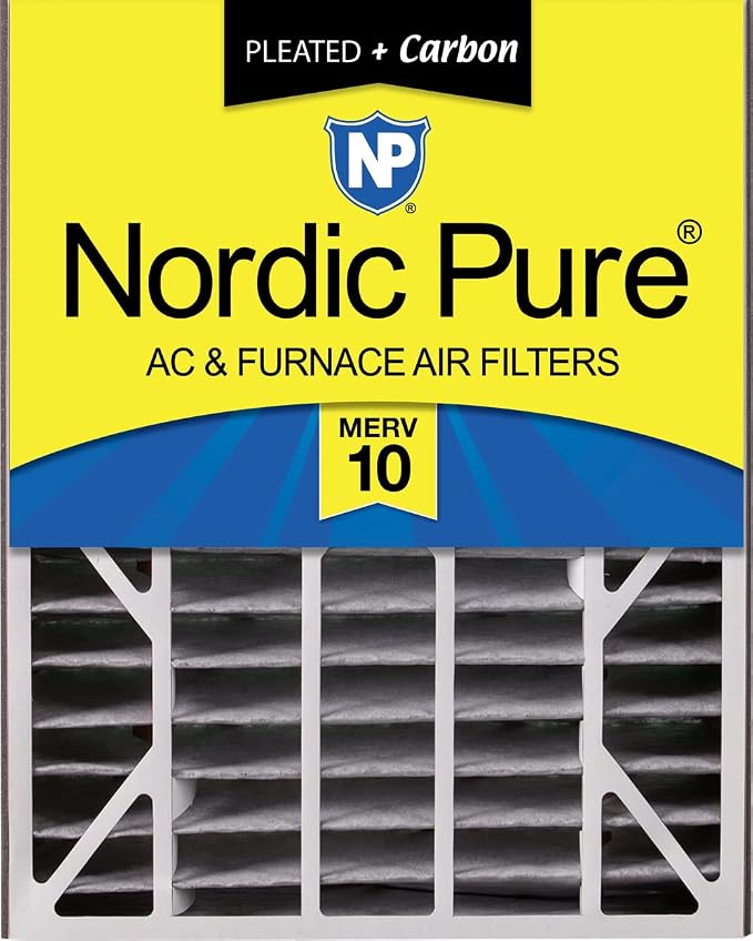 Nordic Pure 20x25x5 Air Bear AC Filter Replacement MERV 10 Pleated + Carbon 1