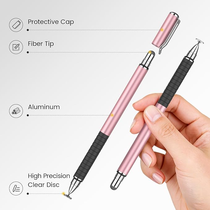 MEKO Stylus Pen for Touchscreen 2-in-1 Universal Stylus 6Pcs | MEKO 1st Gen Stylus Fiber &amp Disc Tips High Precision Work for iPad iPhone Android Tablets All Touch Screens-Black