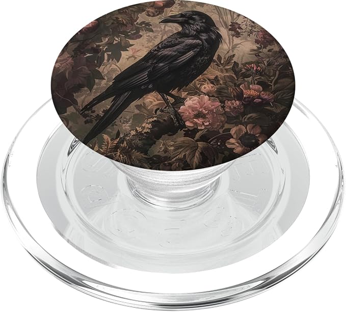 Aesthetic Vintage Gothic Boho Raven In Forest Floral Crow PopSockets Adhesive PopGrip