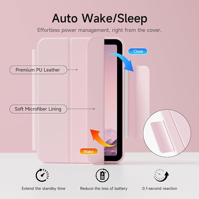 kenke Smart Case for iPad mini 7 A17 Pro/iPad mini 6 8.3 Inch Black | iPad Mini Case 2024/2021 Detachable Magnetic Clear Hard PC Back Slim Trifold Stand Cover Auto Wake/Sleep Touch ID