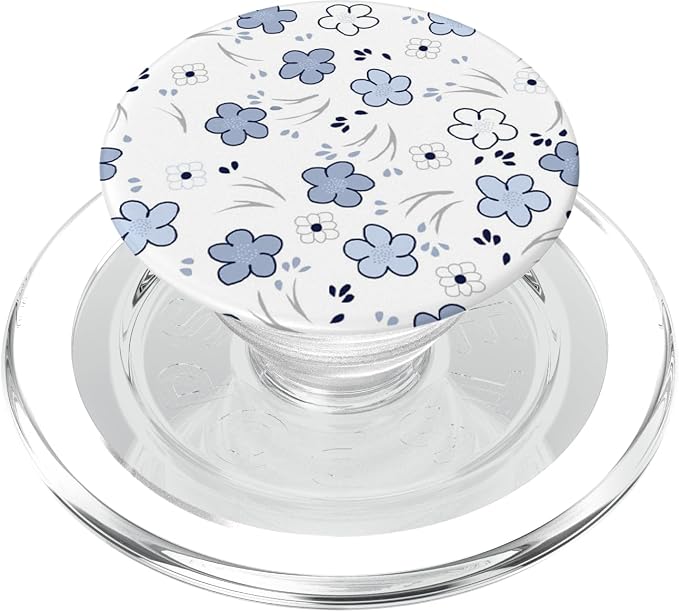 Blue White Simple Floral Pattern PopSockets PopGrip for MagSafe