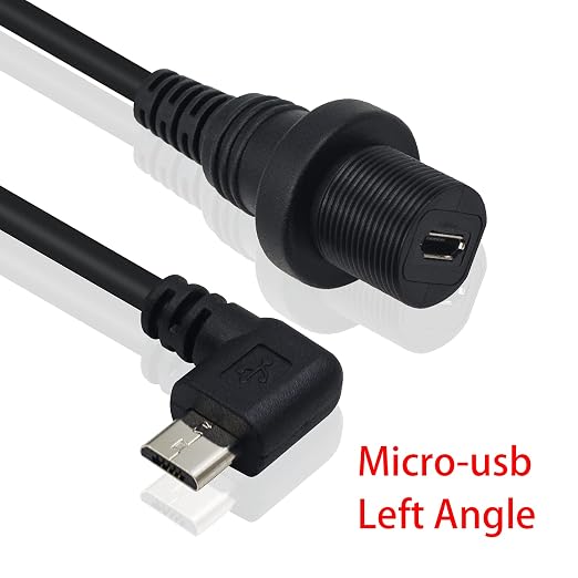 Duttek Micro USB Panel Mount Cable Left Angled 90 Degree Micro USB Mount Extension Dash Flush Cable Male to Female for Car Boat Motorcycle Truck Dashboard 30cm/12 Inch