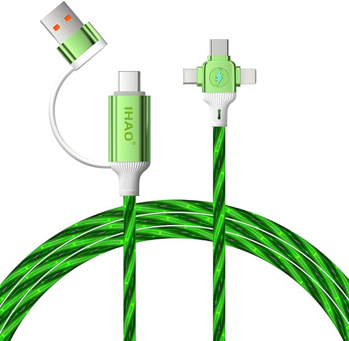 IHAO Multi Ports Charger Cable 3 Combinations in One Cable USB A to USB C/Micro USB PD Fast Charging Cord Lighted Up LED Flowing Compatible with Almost All Kinds of Electric Device-39Inches Blue