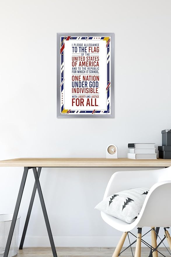 Trends International The United States Of America - Pledge Of Allegiance Wall Poster, 14.725" x 22.375", Silver Framed Version