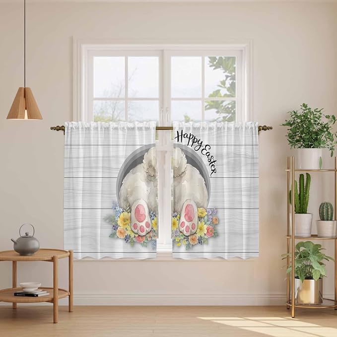Easter Bunny Kitchen Curtains 54 Inch Long 2 Panel Set, Rod Pocket Window