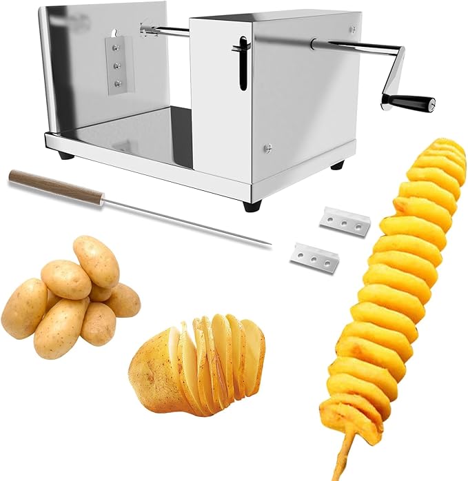 ANYDOCANMOOT Spiral Potato Cutter french fry cutter Manual Stainless Steel Twisted Potato Slicer Cutter curly fries Cucumbers Carrots DIY BBQ Slicer with Reusable Stick