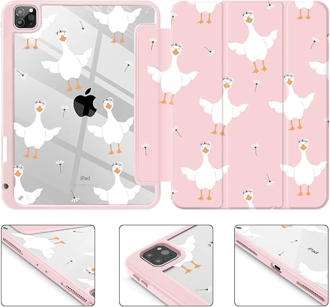 May Chen Case for iPad 12.9 Inch (6th/5th/4th/3rd Generation 2022/2021/2020/2018) Pencel Holder + Trifold Support Auto Sleep/Wake Transparent Shockproof Back Cover Blue Bows