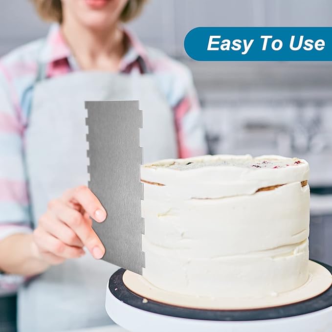 Patelai 3 Pcs Stainless Steel Cake Scraper, Double Pattern Edges