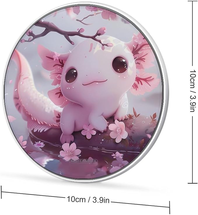 Cherry Blossom Axolotl Wireless Charger Pad Portable Wireless Charging Station Compatible with All Smartphone