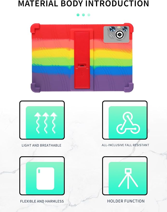 Case for Dghrti TAB30 2025 Android 14 Tablet 10.1 Inch，WUNIAK Shock Proof Lightweight Stand Rubber Shell Protective CoverKids Friendly Soft Silicone Adjustable Stand CoverBlack