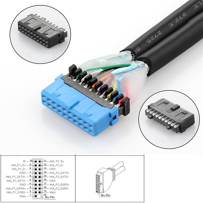 cablecc 5Gbps Type-E USB 3.1 Front Panel Socket &amp USB 2.0 to NVME NGFF M-Key Express Card VL805 Adapter for Motherboard