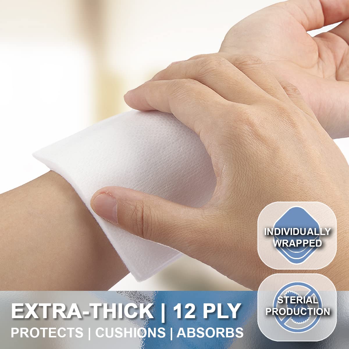 EVERLIT [Extra-Thick] 4''x4'' Sterile Gauze Pad 12-Ply, 100 Pack, Individual Wrapped, Ultra Absorbent Large Non-Woven Medical Gauze Sponges for Wound Care Home First Aid Kit